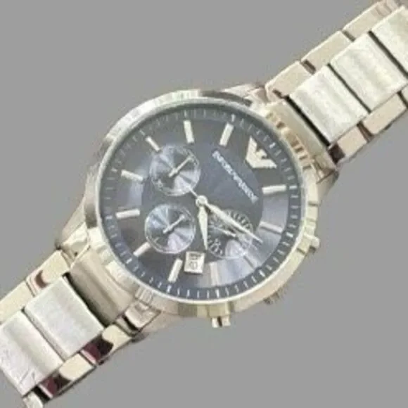 Emporio Armani AR2434 Oversized Chronograph Watch Steel Graphite Dial 43mm Gift - Picture 1 of 10